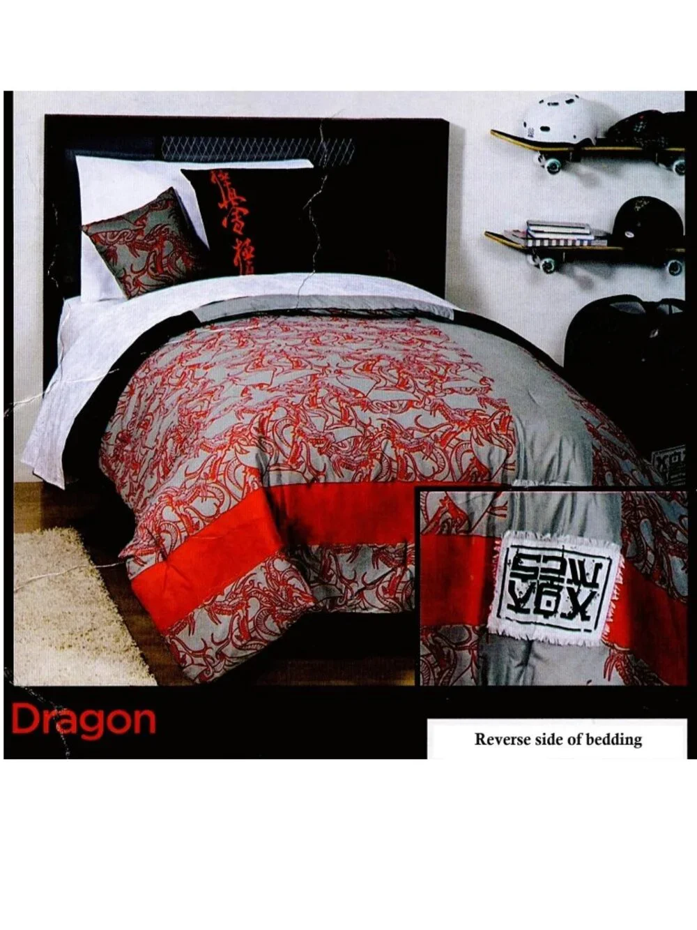 TWIN sz~Comforter Sheet Set~vtg X-Games Extreme Sports dragon biking~COTTON Rich